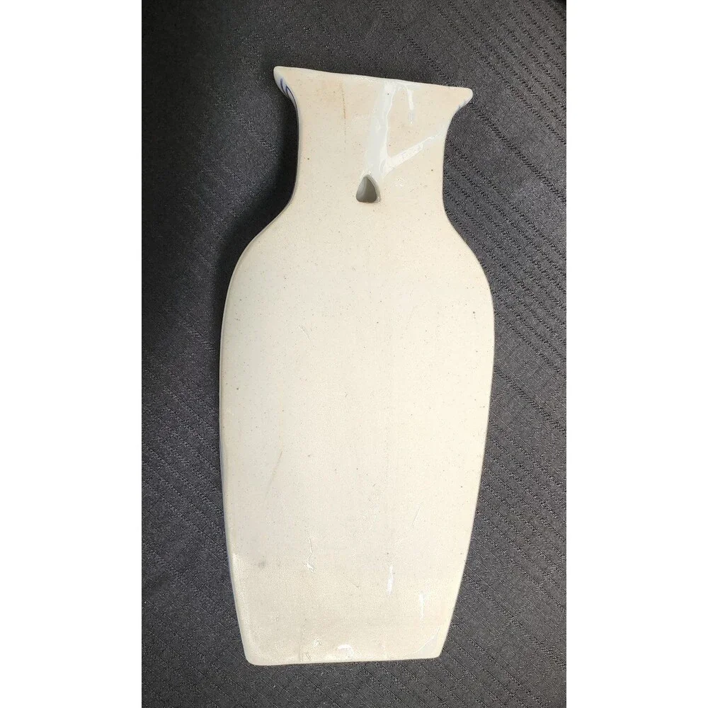 Vintage Ceramic Blue and White Floral Flat Wall Vase